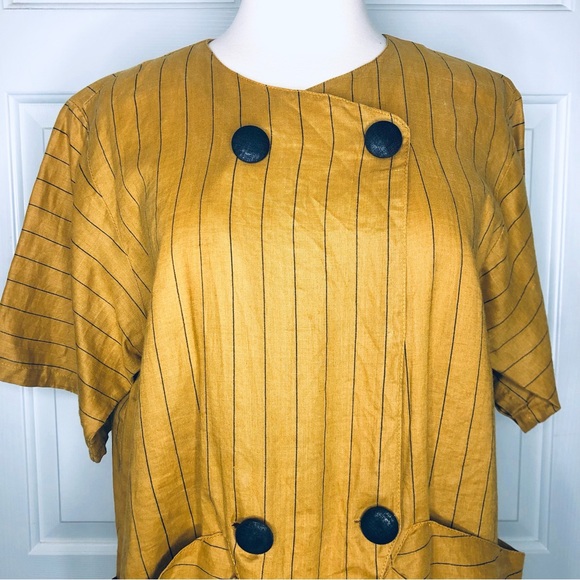 ‘80s Linen Oversize Double Breasted Summer Jacket Blazer Mustard Color Size L - Picture 2 of 11